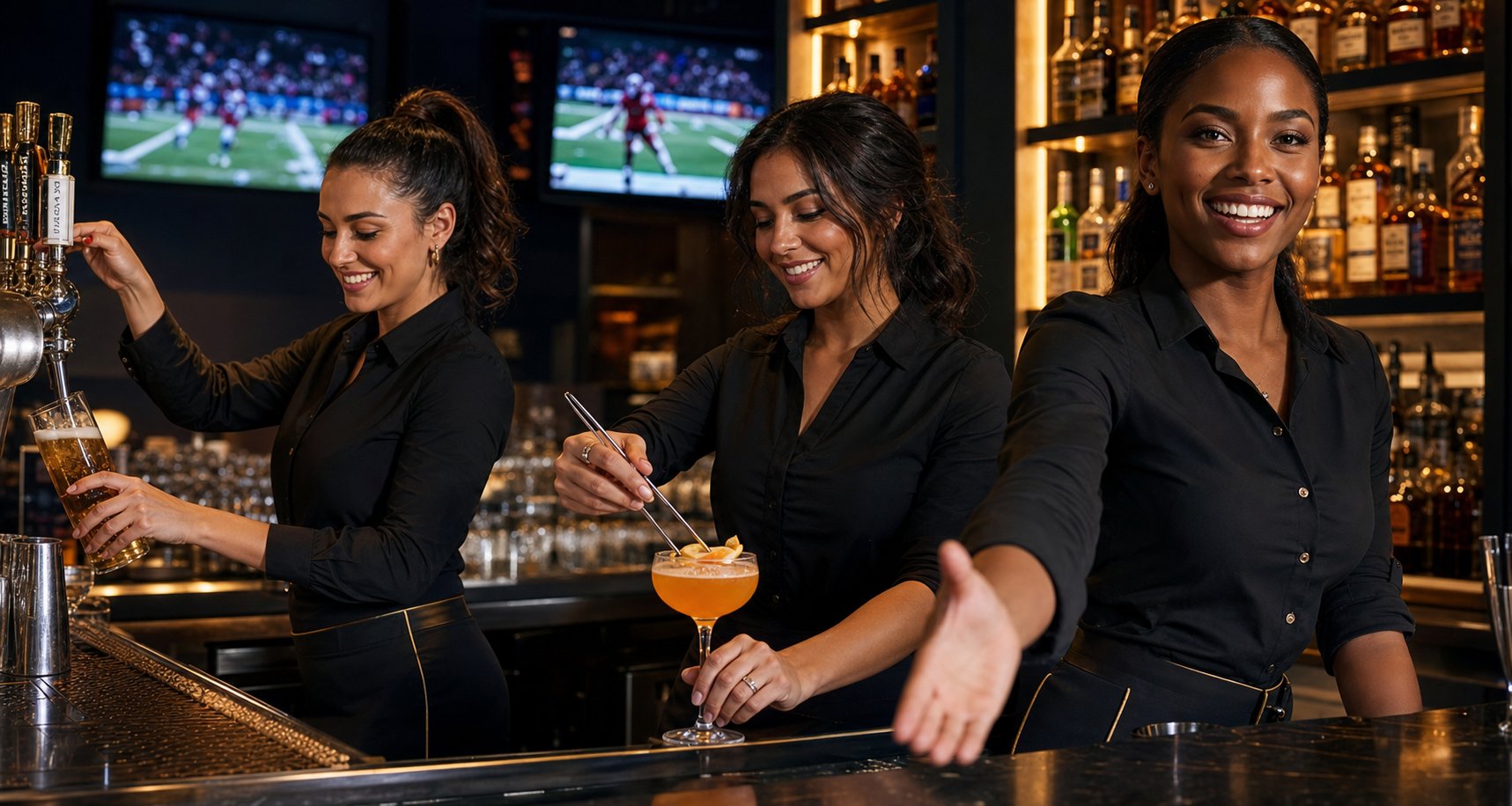 The Alo's service team behind the bar